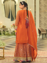 Orange Embroidered Straight Kurta Sharara With Dupatta set